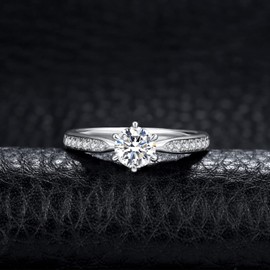 JewelryPalace Classic 1ct 1.5ct 2ct 3ct Round Cut Moissanite Solitaire Promise Ring Women's Engagement Ring Women's Ring Silver 925 with Stone Women Simulated Diamond Anniversary Wedding Rings Silver Rings H-J, Gemstone, Moissanite Cubic Zirconia