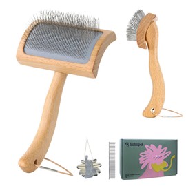 Bobopal Dog Slicker Brush for Shedding,Dog Brush for Long Haired Dogs & Remove Tangles & Mats,Ergonomic Handle Grooming Like Professional,Beech Wood,M