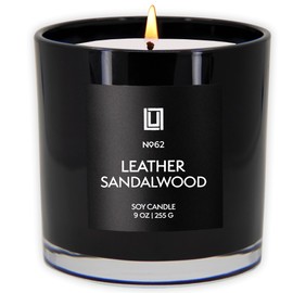 Lulu Candles | Leather & Sandalwood | Smells Like Sandalwood & Leather | Luxury Scented Soy Jar Candle | Hand Poured in The USA | Highly Scented Long Lasting (9 Oz.)