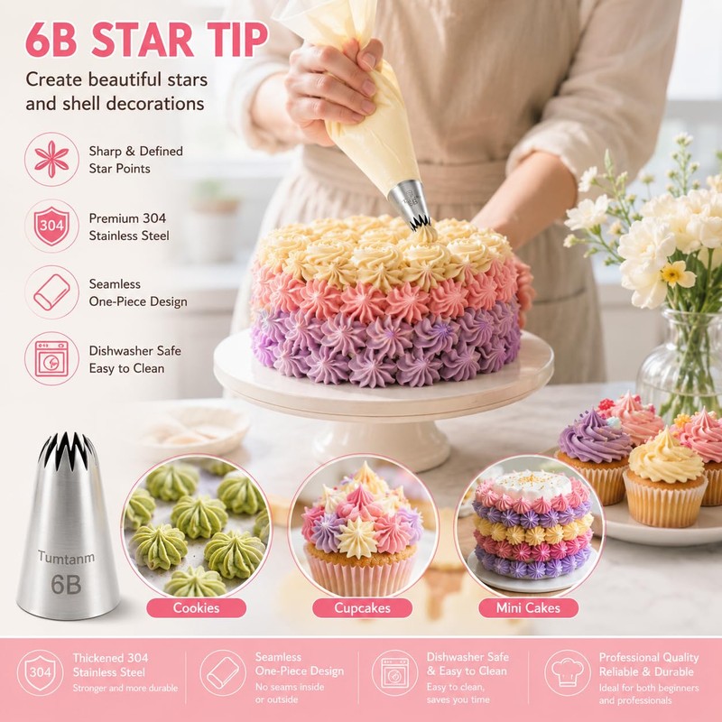 Tumtanm 6B Nozzle Large Drop Flower Piping Tip, Large Seamless