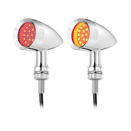 PBYMT 2PCS Motorcycle Metal Bullet 24 LEDs Rear Turn Signal Red Tail Light SMD Blinker Indicator Compatible for Honda Yamaha Suzuki Kawasaki Harley Sportster Dyna (Chrome)