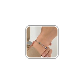 Inilbran Boho Crystal Heart Bracelet Colourful Love Heart Bracelet Rainbow Gemstone Heart Bracelet Vintage Love Heart Link Bracelet Jewellery for Women and Girls (Gold), Zinc