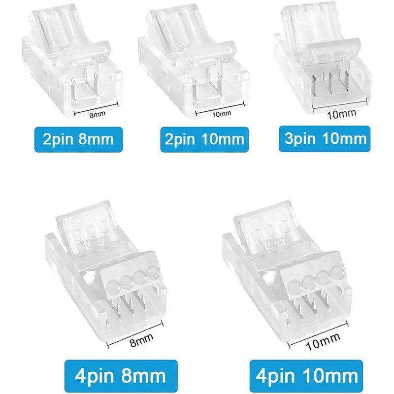 Vrabocry 20Pcs LED Connector 2/3/4/5/6Pin LED Strip Connector for 8mm