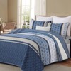 Dinjoy King Size Quilt Set Boho, Soft Striped Bedspreads Blue