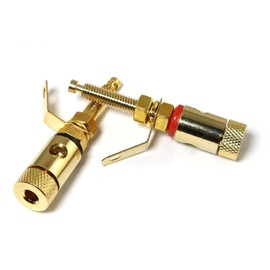 RLECS 1 Pair 52mm Gold Plated Binding Post Banana Jacks Connectors Extra Long Shaft with Solder Tabs (1 Red + 1 Black)