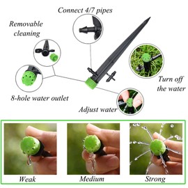 Kalolary 100pcs Irrigation System Drippers, 1/4" Inch Universal 360 Degree Adjustable Irrigation Drip Emitters with Connector Fit 1/4 (4-7mm) Tube Water Flow Irrigation System