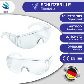 kela Pack of 1 Safety Glasses P1S1 I 100% Made in Germany | Shatter-Free Work Safety Glasses with Anti Fog and UV Coating I Lightweight and Transparent I Over Glasses for Glasses Wearers Sports