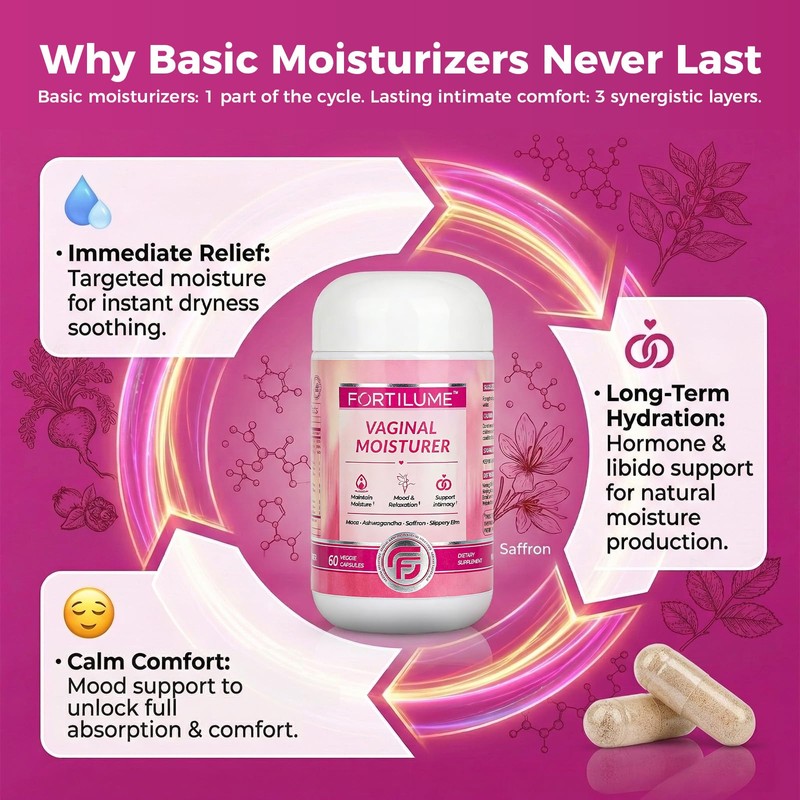 FORTILUME Vaginal Moisture & Mood Supplement for Women, 60 Capsules