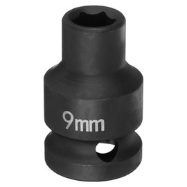 sourcing map 6 Point Impact Socket 9mm Metric Socket 1/2" Square Drive 1.5" (38mm) Long Phosphated Cr-Mo Steel Spindle Axle Hex Nut Sockets, Black