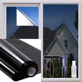 Window Privacy Film One Way Daytime 17.5 in x 6.5 Ft Static Cling Sun and Heat Blocking Anti UV Reflective Mirror Window Tint for Home and Office Black Silver