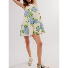 Floral Sleeveless Backless Mini Dress for Women Summer Loose Swing Flowy Sundress with Pockets