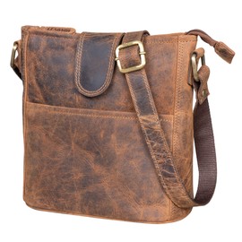 LEABAGS Athens Shoulder Bag, Genuine Leather, Handbag for Women, Vintage Look, Shoulder Bag, Shopper Bag, Multi-Bag, Cow Dark Brown Hunter