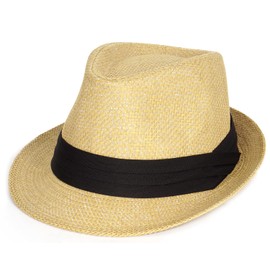 FADACHY Summer Straw Fedora Hat Short Brim Panama Sun Hat Trilby Beach Hat for Men & Women Khaki L Large XL