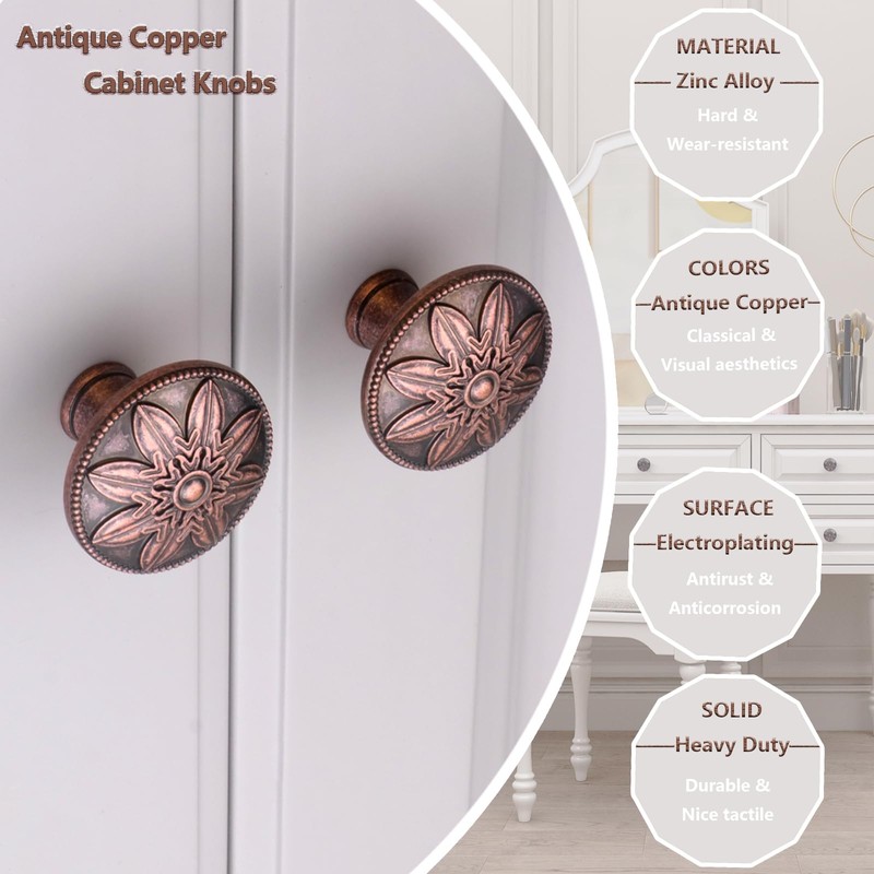 Xlroaafs 10 Pack Vintage Copper Cabinet Hardware Knobs Antique Drawer