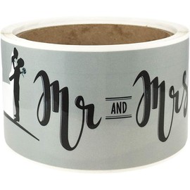 Mr. and Mrs. Silhouette Water Bottle Labels | 51 mm x 203 mm 2" x 8" Inch | 50 Pack