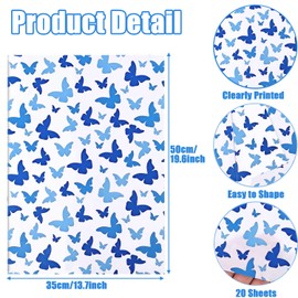 Hjvvr Tissue Paper,20sheets Wrapping Paper with Blue Butterfly,50x35cm for Birthday Party Decoration,Gift Packing