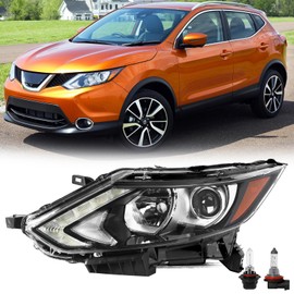 Aosky Halogen Headlight Assembly Replacement for 2017 2018 2019 Nissan Rogue Sport with LED DRL Projector Headlamps Bulbs Included Driver Side