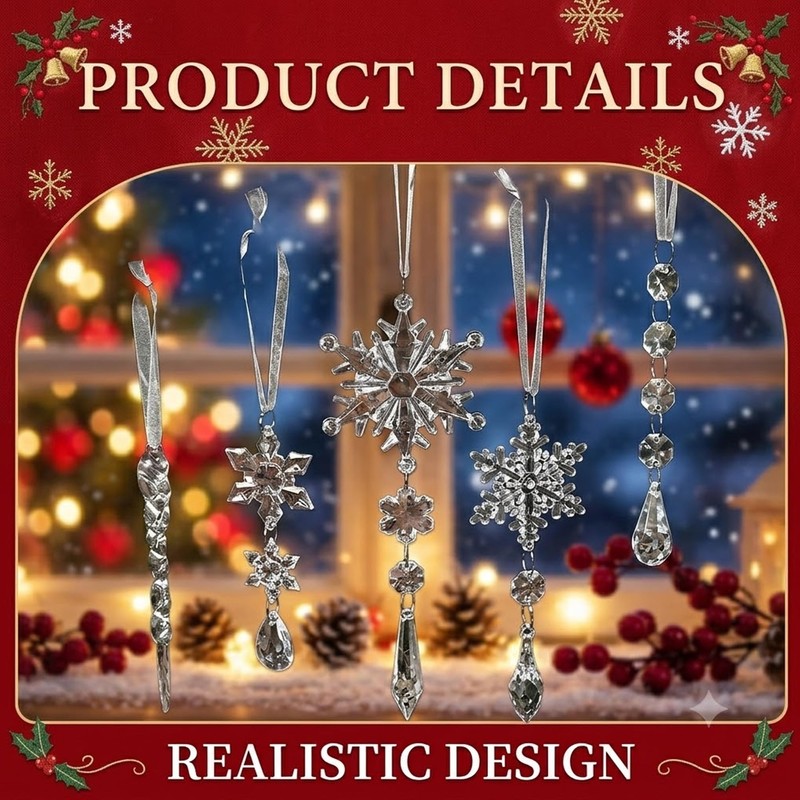 Christmas Tree Hanging Ornaments,Clear Acrylic Assorted Xmas Pendants (20PCS)