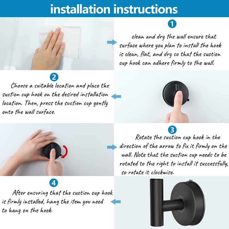 DGYB Large Suction Cup Hooks for Shower Set of 4