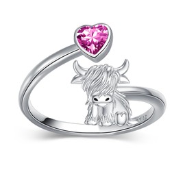 MEIDERBO Highland Cow Ring 925 Sterling Silver Adjustable Ring October Birthstone Ring Highland Cow Gifts Jewelry for Women