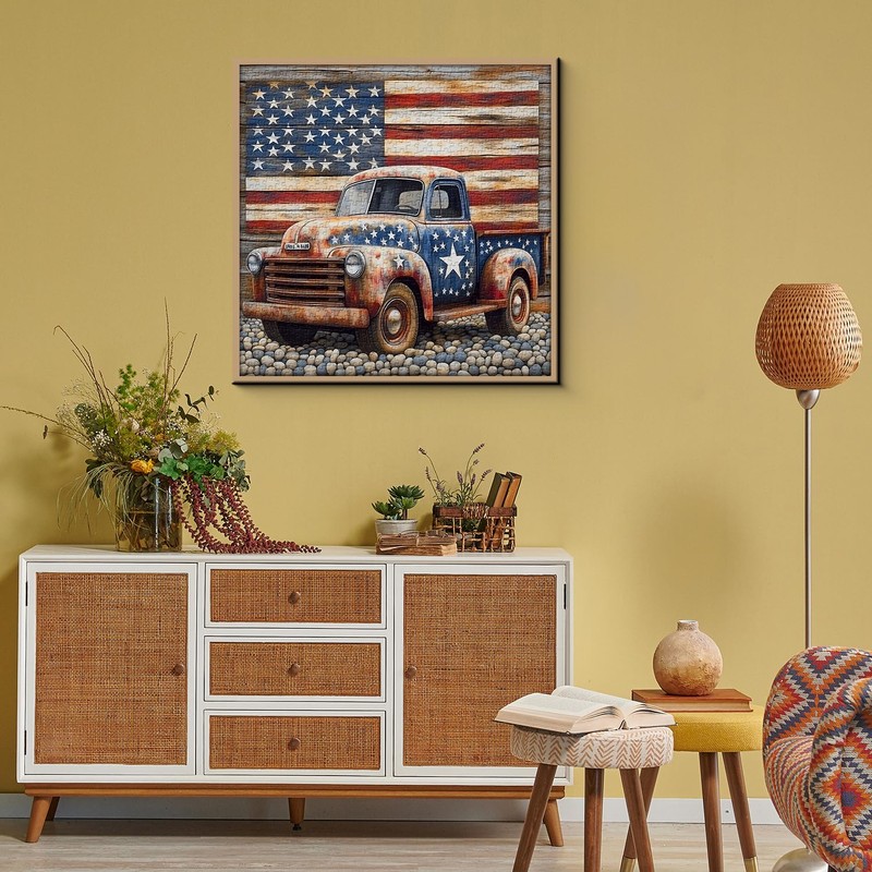 American Truck Puzzles for Adults 1000 Pieces, Vintage USA Flag