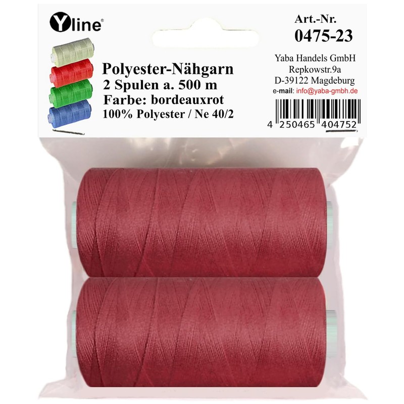 2 Spools of 500 m Sewing Thread/Synthread Bordeaux Red Polyester