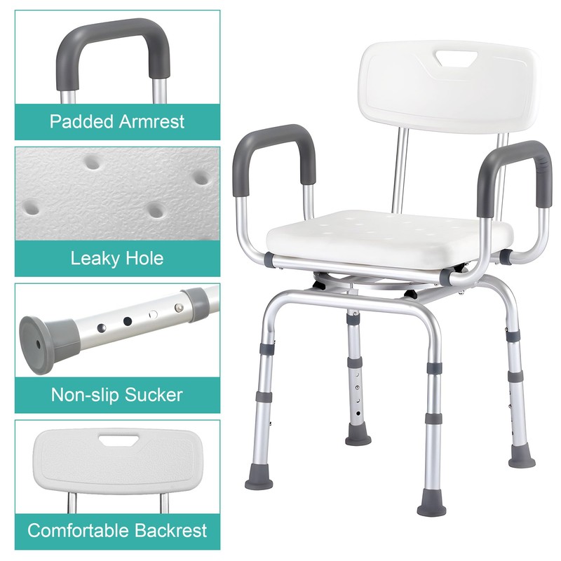 PETKABOO 360 Degree Shower Chair Swivel,Portable Seat with Armrests and