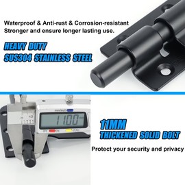 Mooche Black Garden Gate Bolt Lock 100mm (4inch), Slide Door Locks Gate Latch for External Internal Doors, Wooden Gates, Shed Bathroom Toilet, Heavy Duty Stainless Steel 11mm Dia Bar, Set of 2