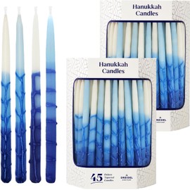 The Dreidel Company 2-Pack, 45 Dripless Deluxe Tapered Pastel Blue and White Hanukkah Menorah Candles for All 8 Nights of Chanuka 1 Hour Burn Time