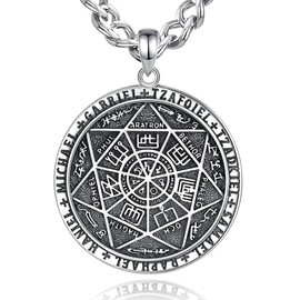 AEONSLOVE 925 Sterling Silver Seal of the Seven Archangels Necklace for Men Women 7 Archangels Pendant Religious Protection Amulet Seal of Solomon Medal