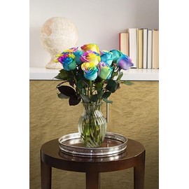 KaBloom Flowers - PREMIUM 12 Rainbow Roses with Vase. Gift for Birthday, Sympathy, Anniversary, Get Well, Thank You, Valentine, Mother’s Day Fresh Flowers