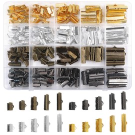 TOAOB 280pcs Iron Ribbon Ends 5 Size Bracelet Bookmark Pinch Crimp Clamp 4 Colors Cord End Fastener Clasps for Leather Suede Jewelry Making