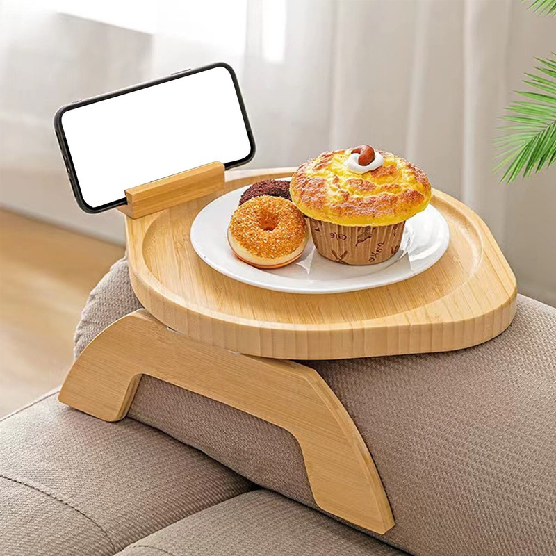 Couch Tray Burlywood Bamboo Folding Sofa Arm Clip Table for