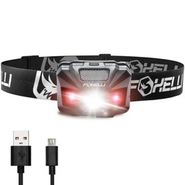 Foxelli LED Headlamp Rechargeable – Ultralight USB Rechargeable Headlamp Flashlight for Adults & Kids, Waterproof Head Lamp with Red Light for Running, Camping, Hiking & Outdoor