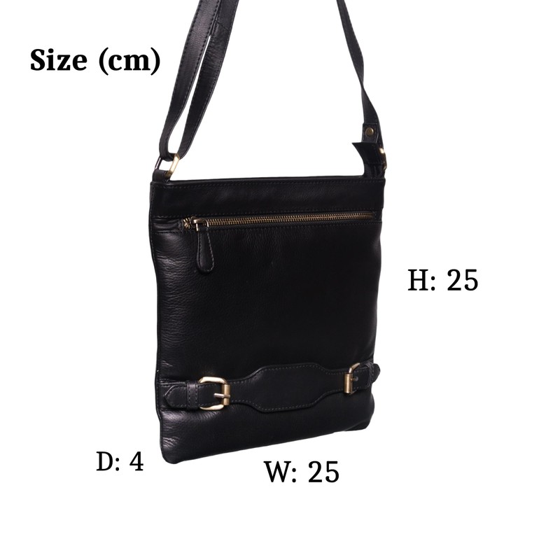 Black Leather Cross Body Bag with Zip Closure