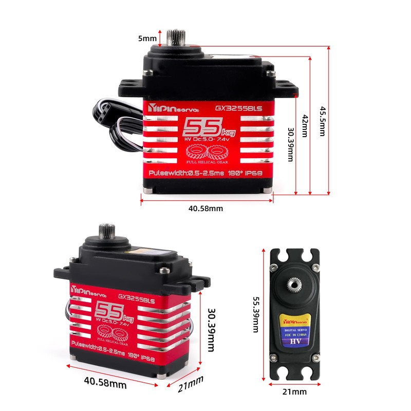 55kg Brushless Waterproof IP68 RC Digital Servo, High Torque, 7.4V