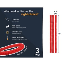 Silicone Oven Rack Shields by Linda’s Essentials (3 Pack) | Heat Resistance Silicone Oven Rack Protectors Guards Against Burns and Scars | 14 Inches Long (Red)