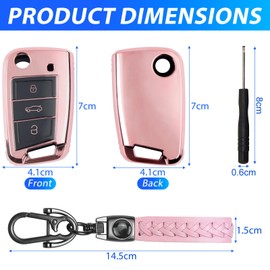 Car Key Case 3 Buttons TUP Compatible with VW Golf 7 VW Polo MK7 Tiguan Seat Skoda Octavia Fabia Key Cover Key Cover Key Protection Protective Case with Key Fob - Pink, pink