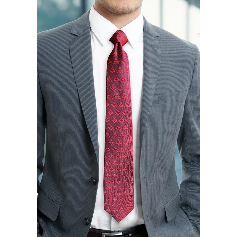 Red Square & Compass Masonic Neck Tie - [Red]