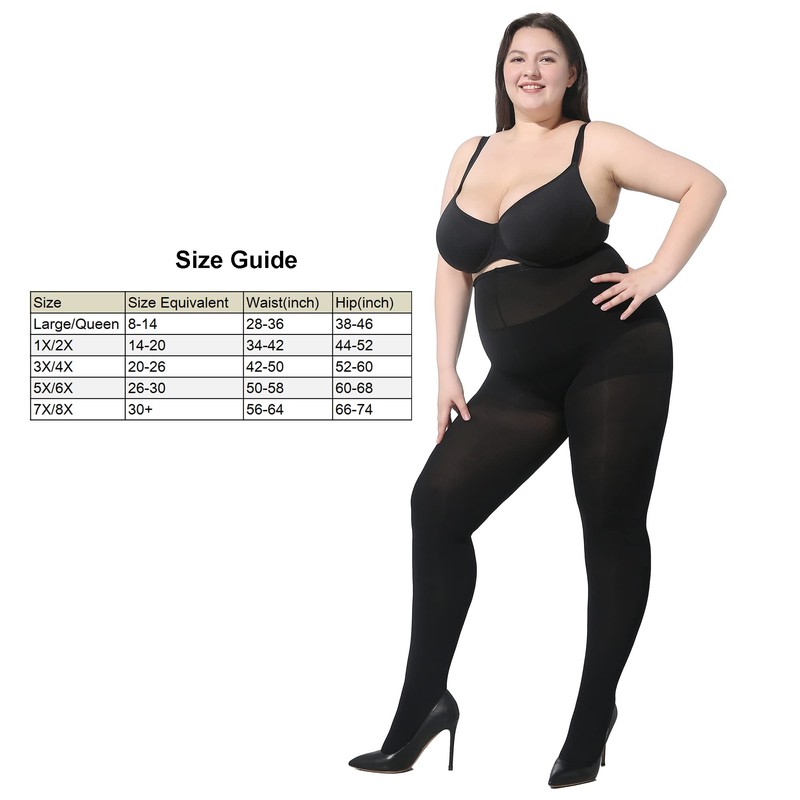 MOOCHI 2 Pairs Women's Plus Size Opaque Tights Black 7X/8X