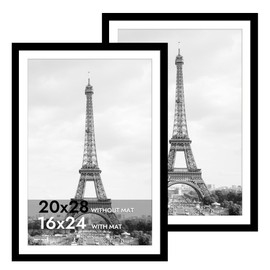 iRahmen 20x28 Picture Frame Set of 2 with Plexiglass, Black Poster Frame for Wall Mounting Display 16x24 Picture with Mat or 20 x 28 Without Mat