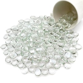 Ismosm Flat Glass Marbles 2LB, High-Luster Glass Vase Filler Beads, Translucent Glass Pebbles for Vases, Crafts, Fire Pit Glass, Aquarium Decorations, Centerpieces, Fountain Landscaping (Clear)