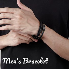 Bracelets For Men，Men's Black Braided Leather Bracelet, Stainless Steel Engraved "Love You Forever" Jewelry, Perfect or Dad, Husband, Son, Grandson, Nephew,Comes With Message Card And Gifts Box (To My Son-B)