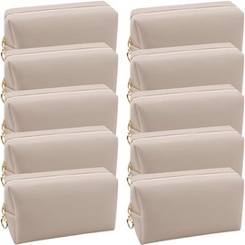 Paquete de 10 bolsas de maquillaje de piel sintética impermeable, bolsa de aseo portátil, bolsa de maquillaje de viaje con cierre para niñas y mujeres