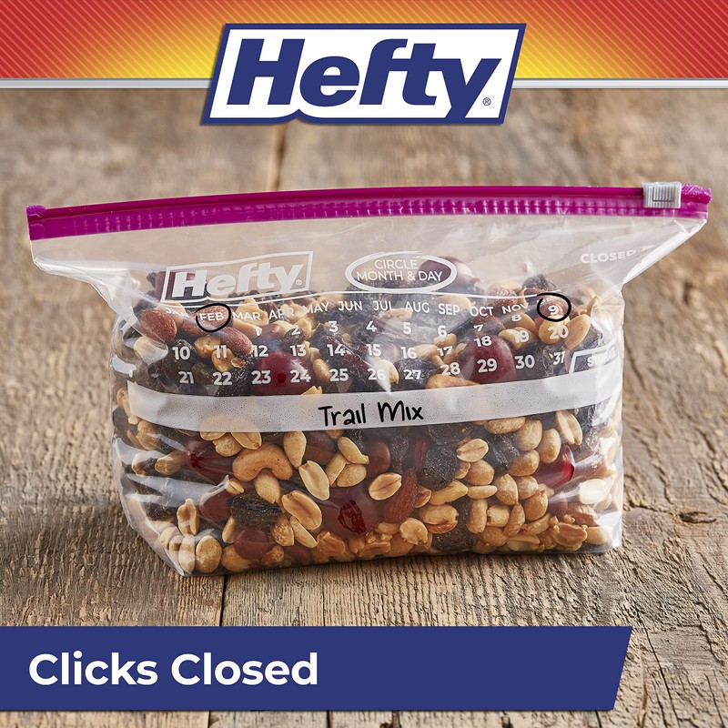 Hefty Slider Calendar Storage Bags, Half Gallon Size, 32 Count