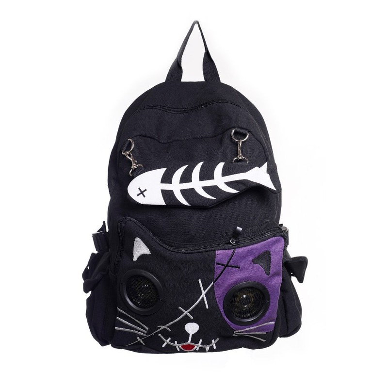Lost Queen Kitty Speaker Backpack - Black/White/One Size