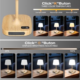 Lightbiz Outdoor Table Lamp, Shower Lamp with 8000mAh Cordless Rechargeable Battery, IP55 Waterproof, 3 Colors & 5 Brightness, Dimmable LED Display Bath Lamp for Camping,Bedroom,Patio,Bathroom(Wood)