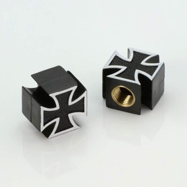 LST 2x Valve Caps Tyre Valve Caps Iron Cross Black Car Truck Motorcycle