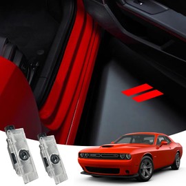 2PCS Door Lights Logo Compatible for Dodge Challenger Hornet, LED Ghost Shadow Welcome Puddle Projection Light Lamps Accessories (Red logo)