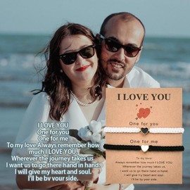 Matching Bracelets for Couples I Love You Gifts for Him Her Anniversary Valentines Day Gifts for Husband Boyfriend Birthday Gifts from Girlfriend Wife Adjustble Braided Heart Rope Bracelet Gift
